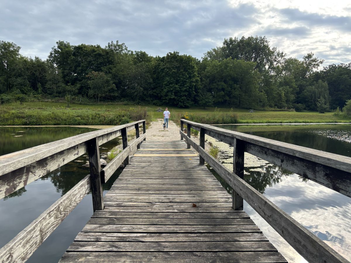 Crossing bridge over pond at Silver Springs