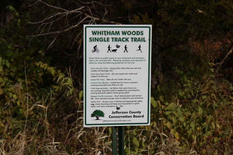 Whitham Woods Single Track Trail Sign