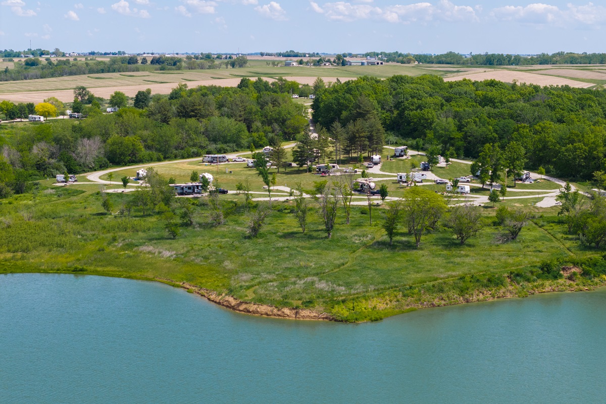 Lake View of Campers from drone