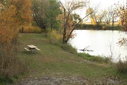 Picnic table along the waters edge.