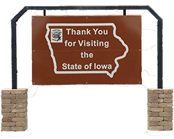 Cutout image of the thank you for visiting the state of Iowa sign.