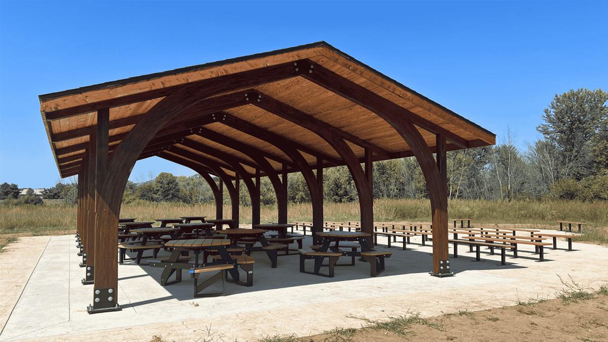 Shelter house with picnic tables