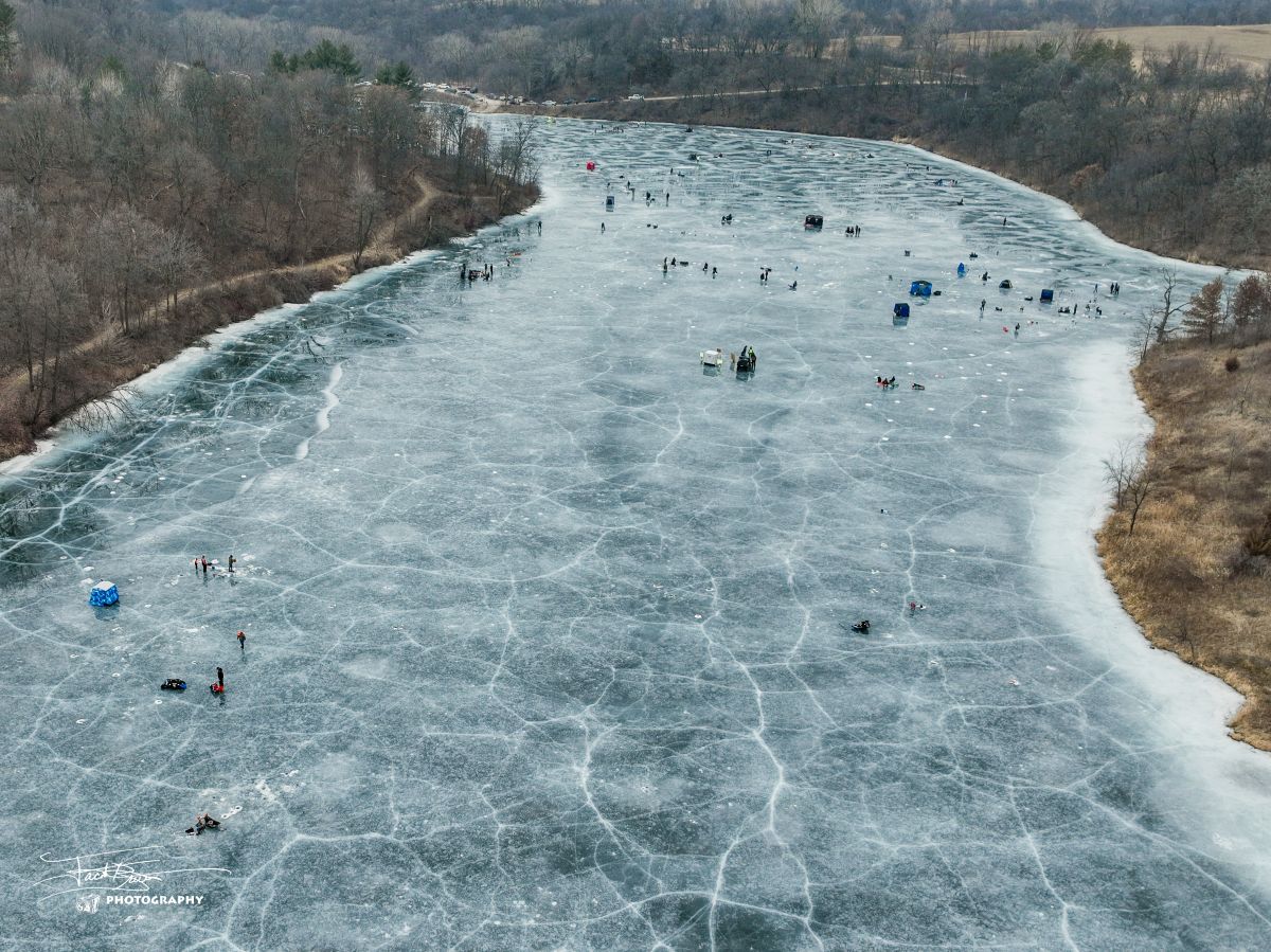 Aerial view of Lake Meyer Ice Fishing Derby