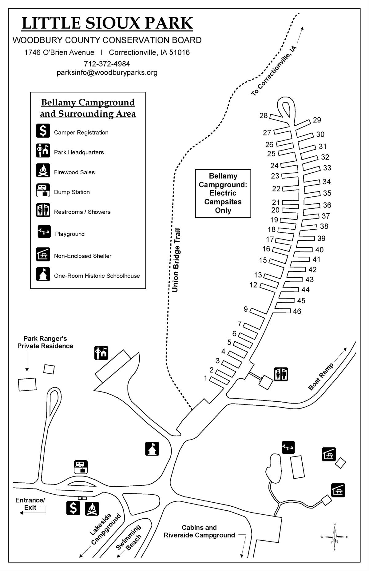 Map of Little Sioux Park showing campsite numbers and layout.