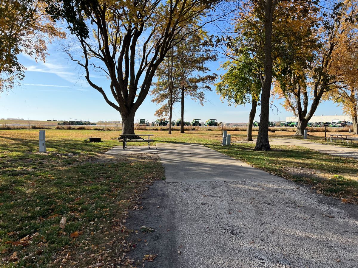 Mill Creek campsite #42 cement parking pad with trees and picnic table