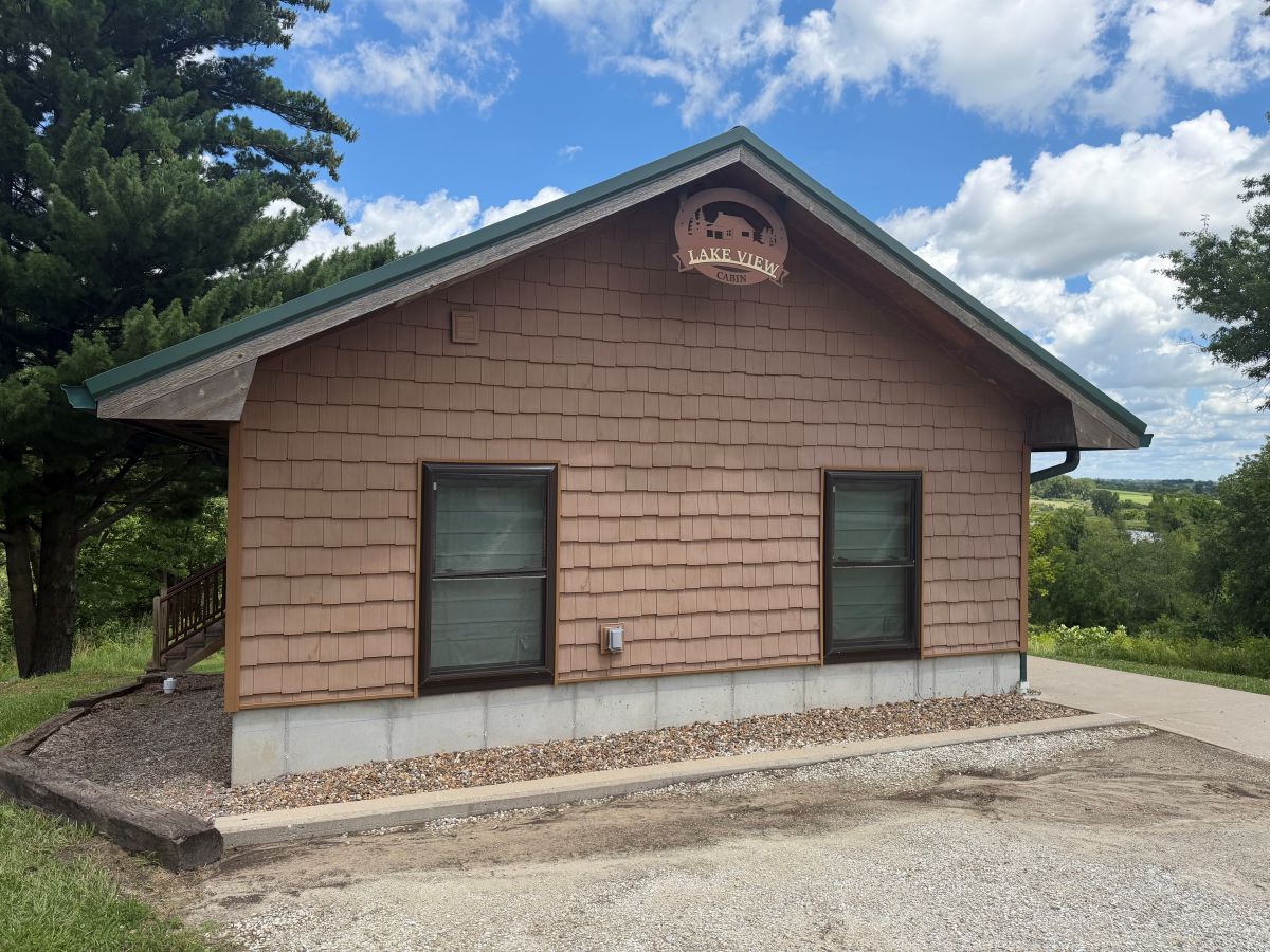 Outside of Lakeview cabin in the summer
