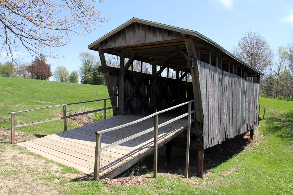 Wooden covered bridge at Marion County Park campground