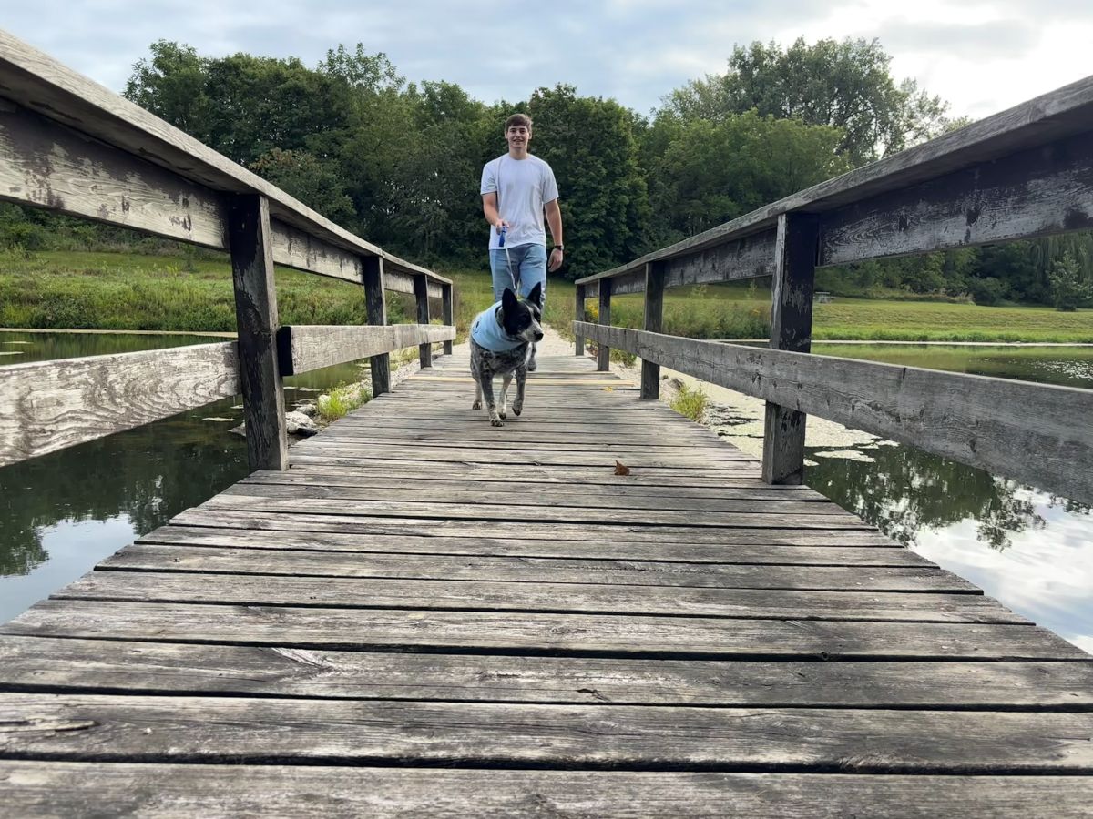 Walking a dog at Silver Springs Park